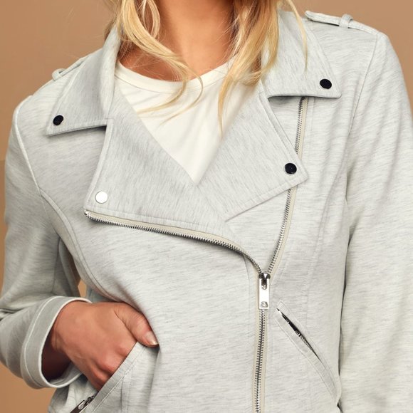 Lulu's Heather Grey Knit Moto Jacket XS - Picture 1 of 10